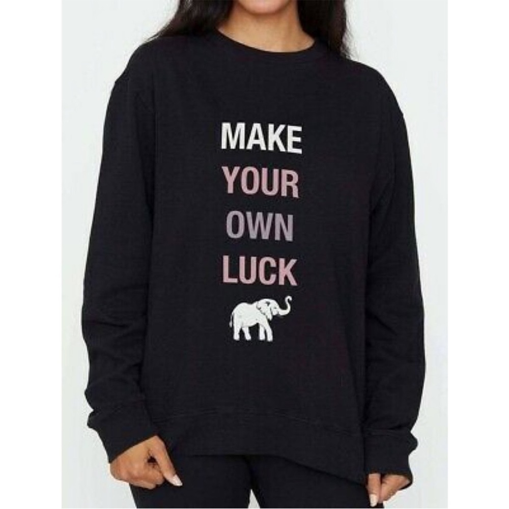 NWT Ivory Ella Black Make Your Own Luck Sweat Shirt Top Size Xs